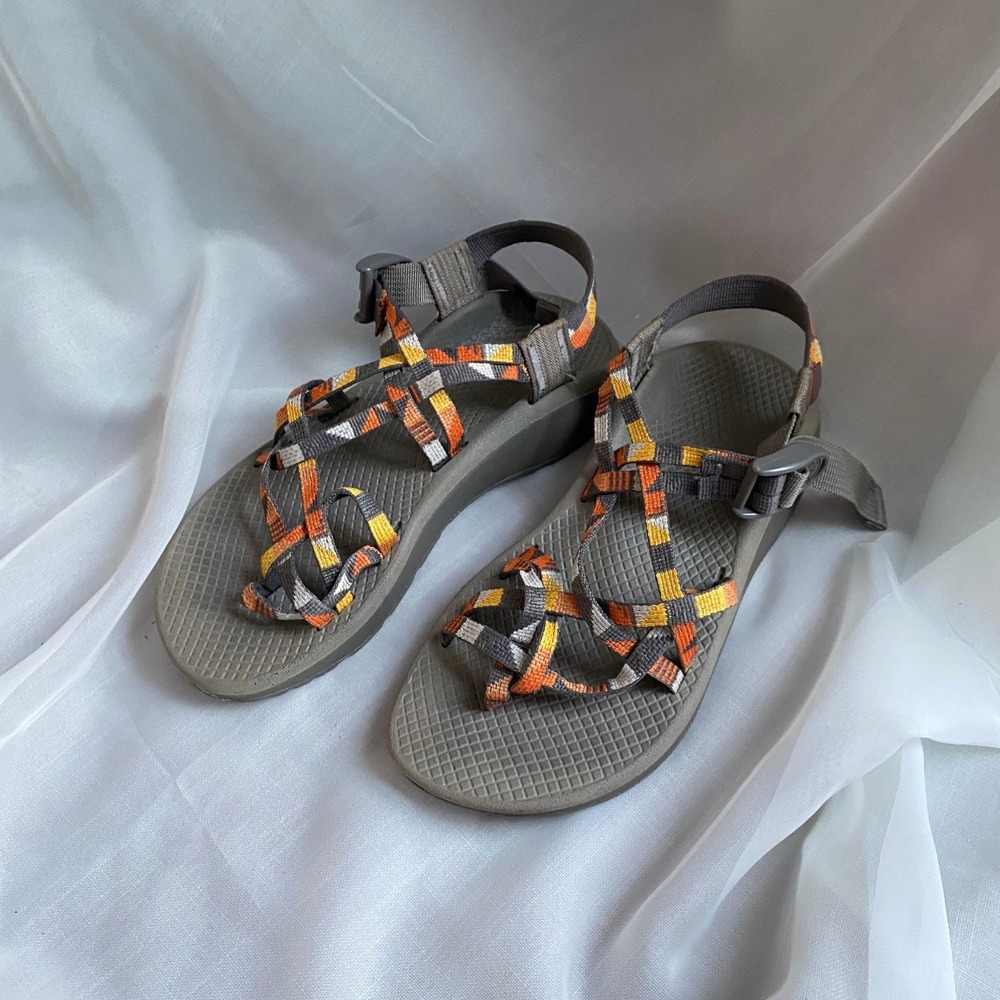 Chaco Women's Sandals Gray with Orange and Yellow Straps